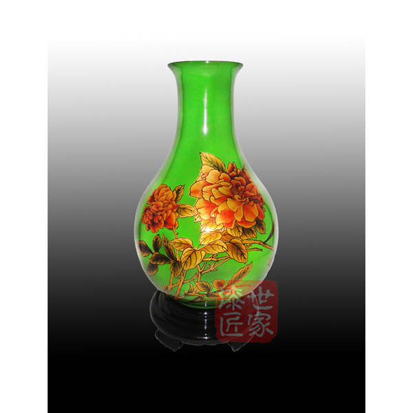 脱胎花瓶-A5绿牡丹- 福州天之钧工艺品有限公司|漆匠世家